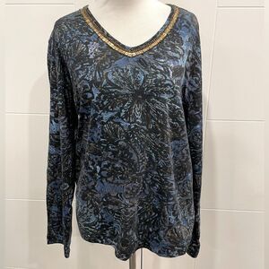 Chico’s blue long sleeved shirt floral design